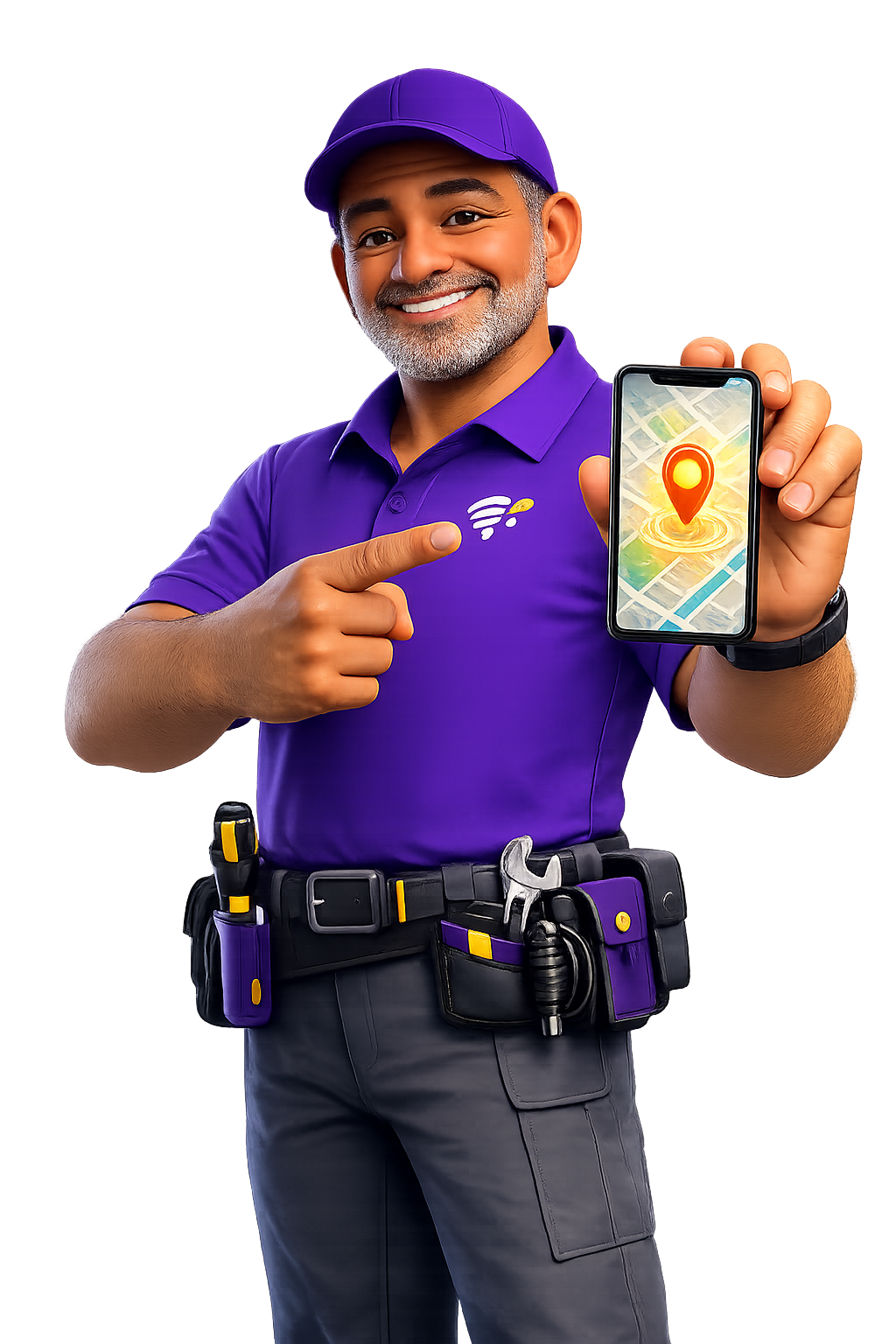 Mestre Rui mostrando o rastreamento no celular