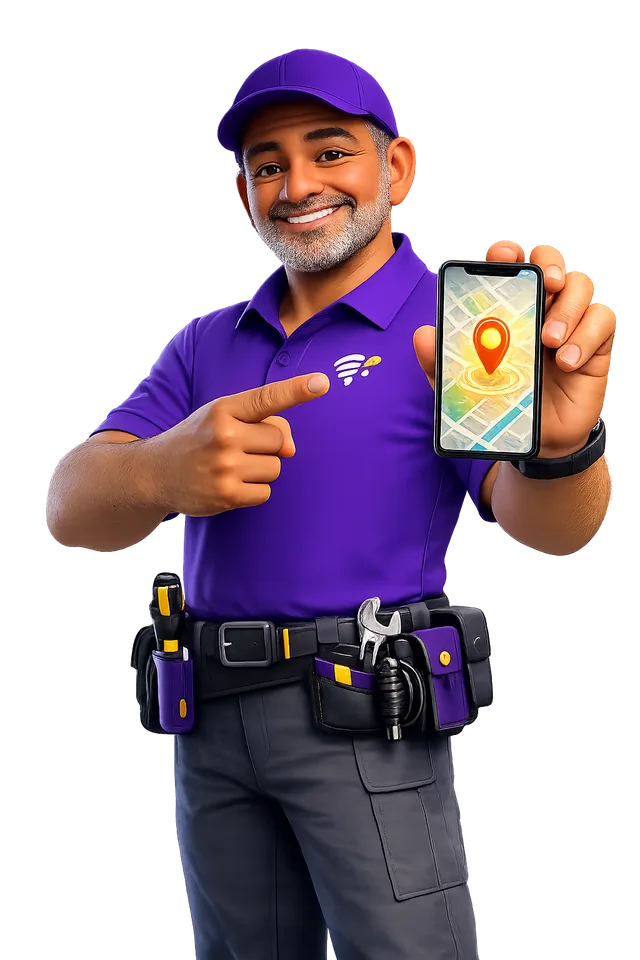 Mestre Rui mostrando o rastreamento no celular